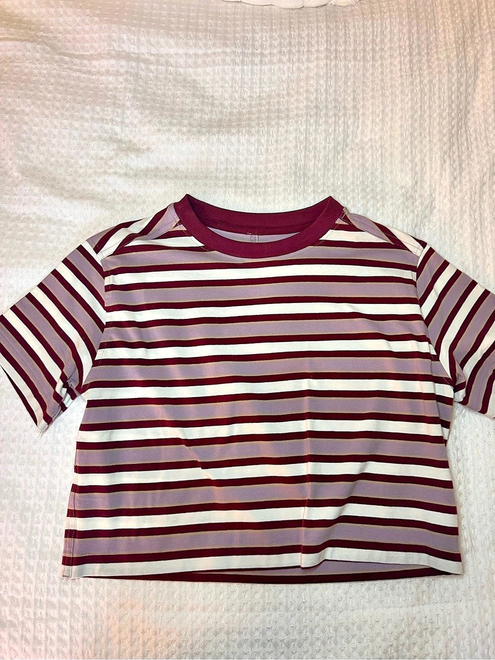 lululemon Striped Short Sleeve Tee in Purple & White Like New